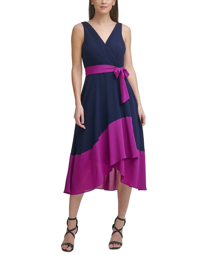 DKNY Colorblocked Faux-Wrap Dress - Macy's