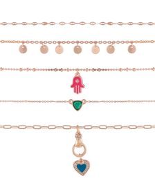 Gold-tone Set Of 5 Chokers With Crystal And Resin Charms