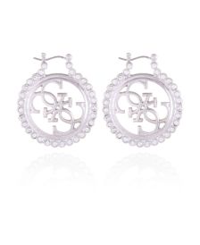 Silver-tone And Crystal Quatro G Hoop Earring