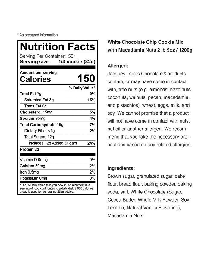 Jacques Torres White Chocolate Chip Cookie Mix with Macadamia Nuts, 2.5