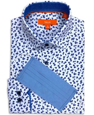 Tallia - Men's Slim-Fit Performance Stretch Floral Print Dress Shirt and a Free Face Mask