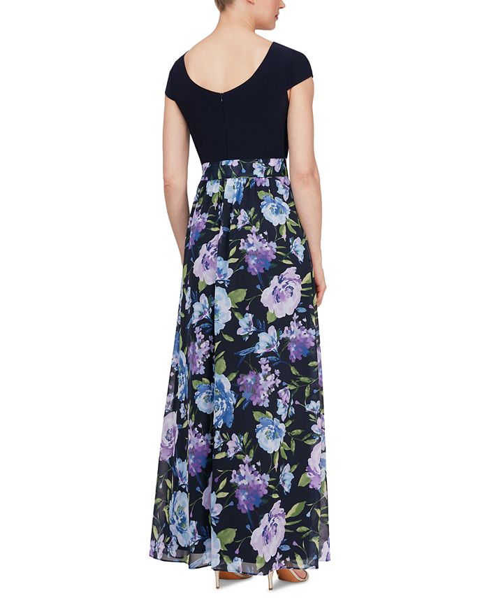 SL Fashions Cap-Sleeve Floral-Print Maxi Dress - Macy's