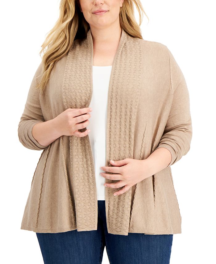 Karen Scott Plus Size Pointelle Knit Shawl Collar Cardigan