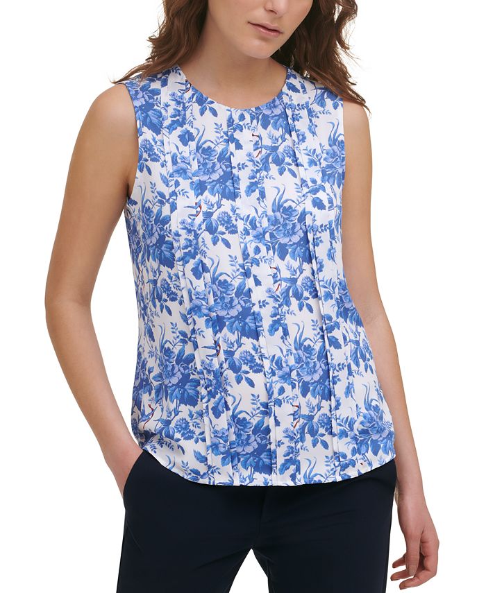 Tommy Hilfiger Toile-Print Pleated Top - Macy's