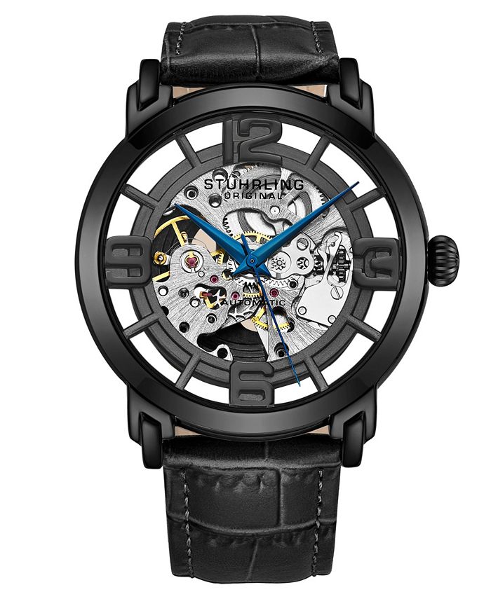 Stuhrling Men s Automatic Black Alligator Embossed Genuine Leather