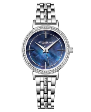 Stuhrling Women's Silver-tone Link Bracelet With Crystals Watch 33mm In Blue