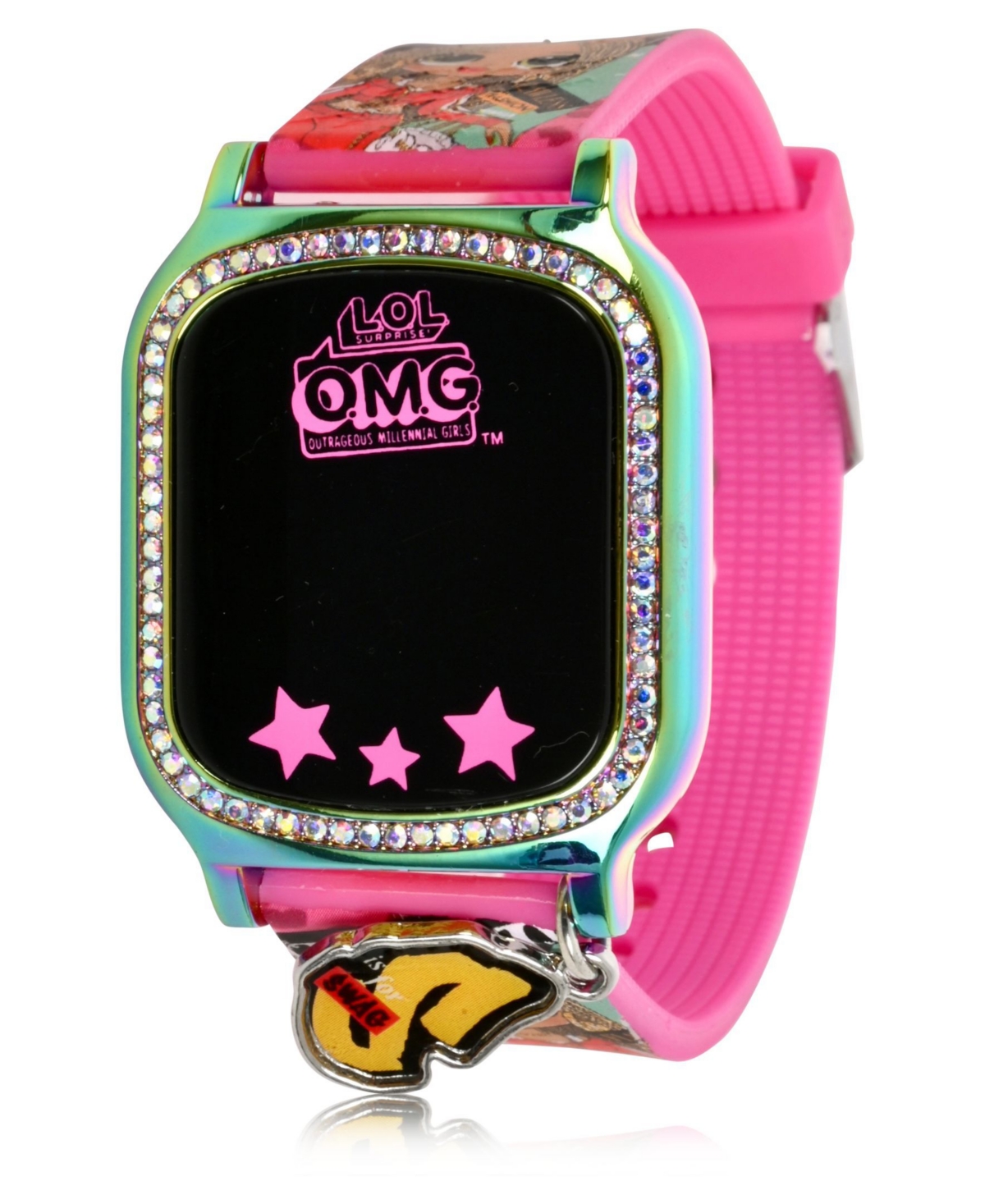 Omg Kid's Touch Screen Pink Silicone Strap Led Watch, with Hanging Charm 36mm x 33 mm