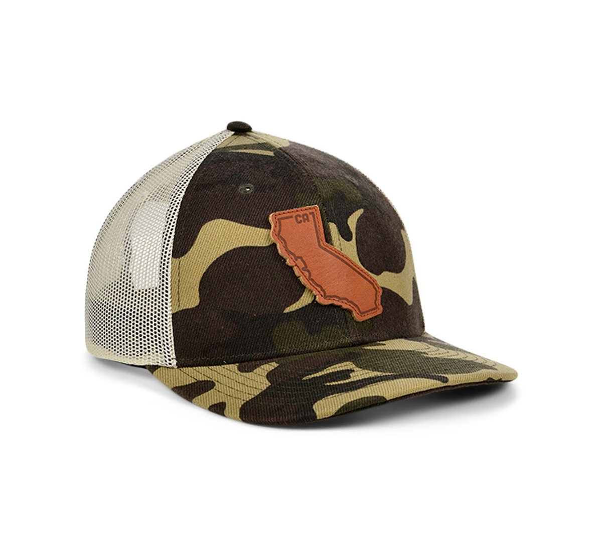 Shop Lids Local Crowns California Woodland State Patch Curved Trucker Cap In Woodlandcamo,ivory,brown