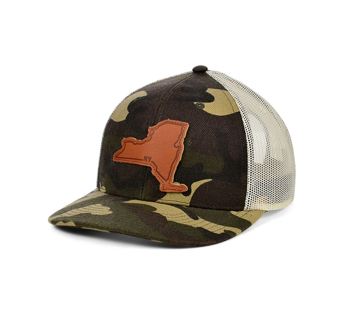 Local Crowns New York Woodland Leather State Patch Curved Trucker Cap
