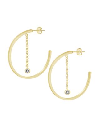 Cubic Zirconia Drop in C Hoop Earring in Gold Plated