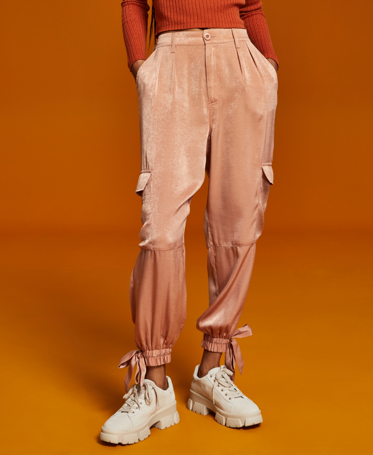 And Now This Women's Satin Cargo Pants In Rusty