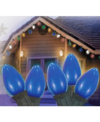 Set of 25 Opaque Blue C7 Christmas Lights 12" Bulb Spacing 20 AWG - Green Wire
