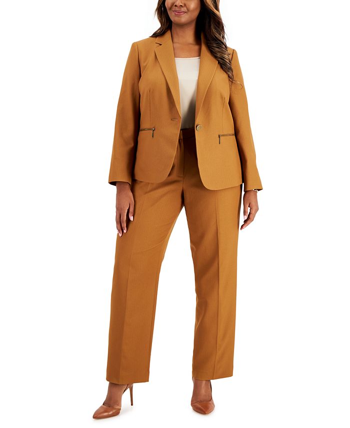 Le Suit Plus Size Tonal Stripe Zip-Pocket Pantsuit - Macy's