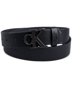 Calvin Klein Men's Logo Plaque Buckle Fashion Jean Belt In Black