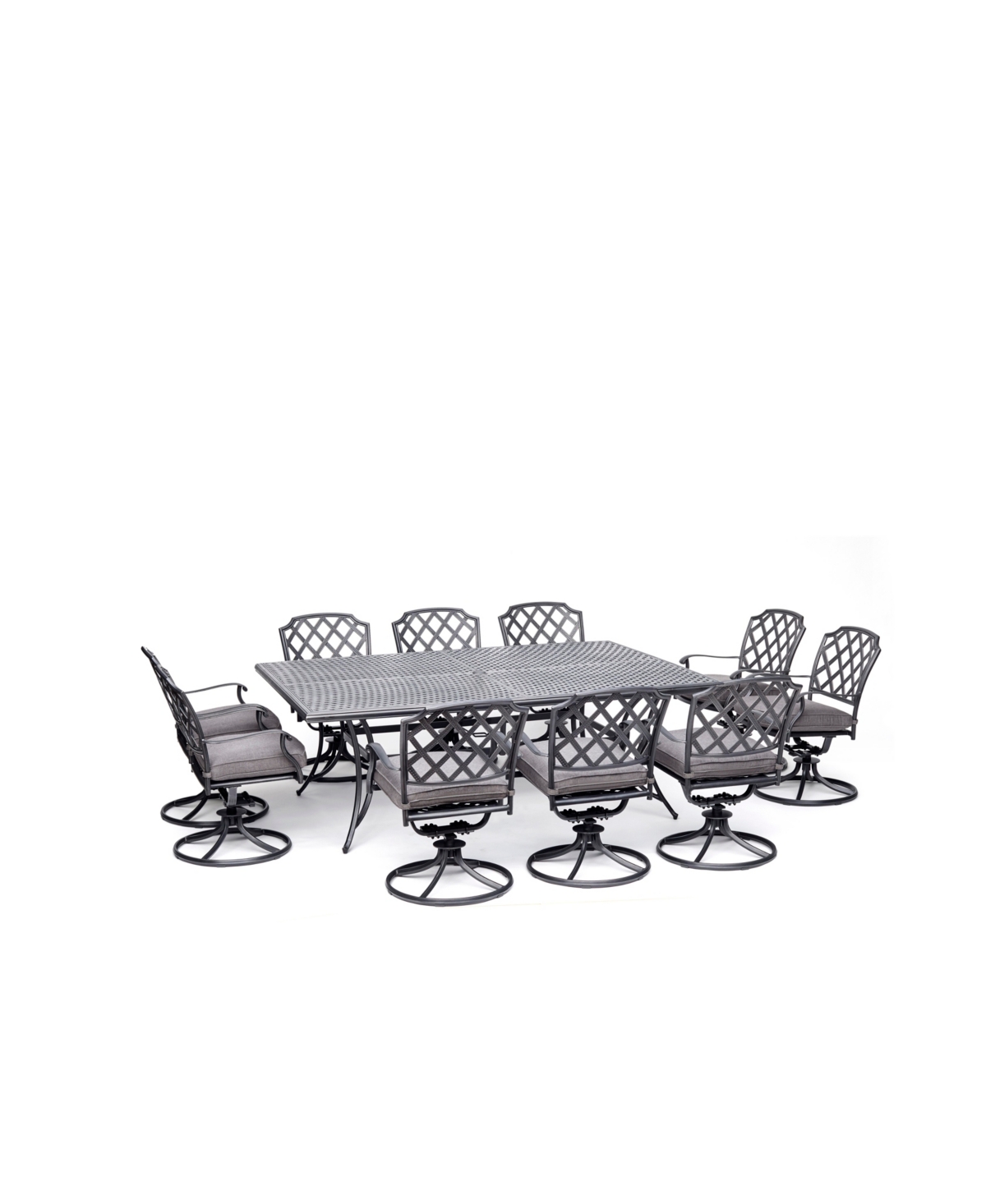 Agio Vintage Ii Outdoor 11-pc. Dining Set (84" X 60" Dining Table & 10 Swivel Rockers), With Outdura Cush In Outdura Remy Graphite