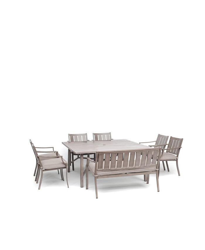 Agio Wayland Outdoor 8Pc. Dining Set (64" Square Dining Table, 6 Dining Chairs & 1 Bench