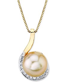 Cultured Golden South Sea Pearl (9mm) & Diamond (1/10 ct. t.w.) 18" Pendant Necklace in 14k Gold