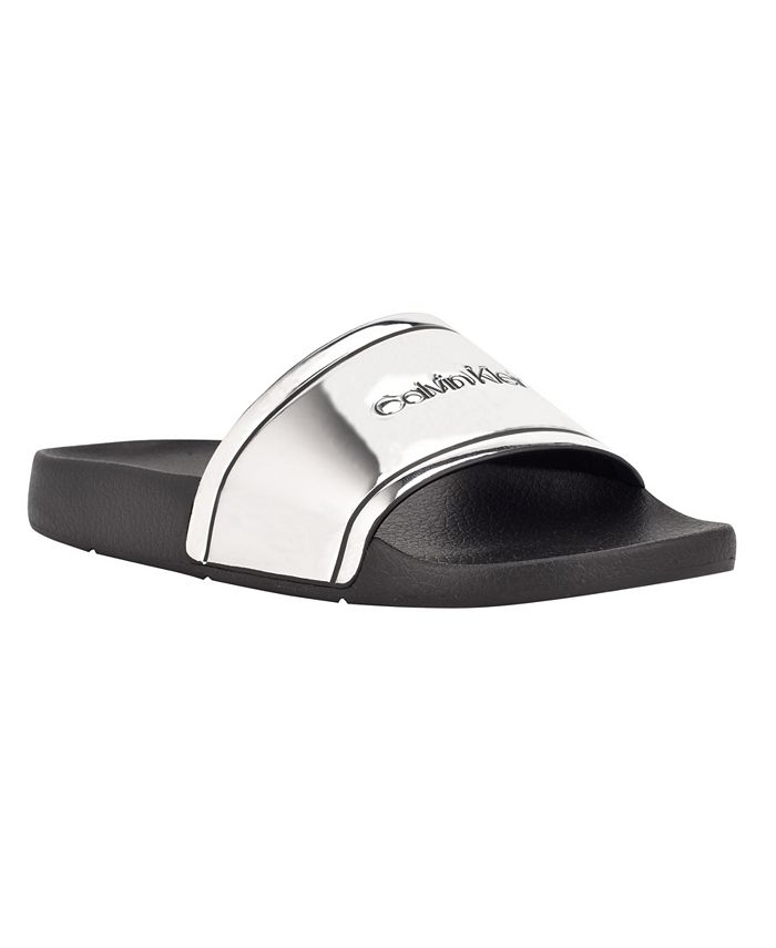 Calvin klein metallic sliders hot sale