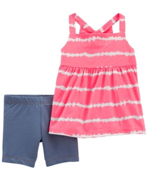 Baby Girls Tie-Dye Tank Knit Denim Bike Shorts 2 Piece Shorts