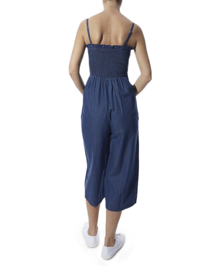 Dollhouse Smocked Belted Chambray WideLeg Denim Jumpsuit Macy's
