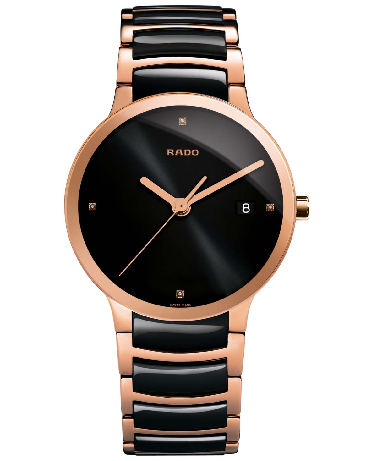 Rado Unisex Swiss Centrix Diamond Accent Black Ceramic And Rose Gold-tone Pvd Stainless Steel Bracelet Wa In No Color