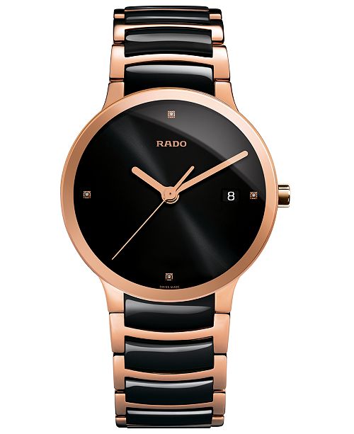 Rado Men S Swiss Centrix Diamond Accent Black Ceramic And Rose Gold Tone Pvd Stainless Steel Bracelet Watch 38mm R30554712 Reviews All Fine Jewelry Jewelry Watches Macy S