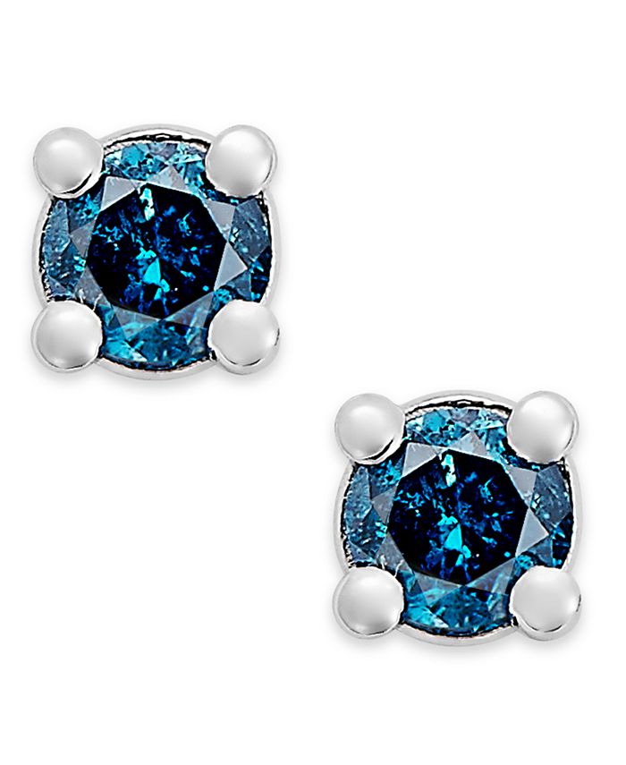 Macy's - 10k White Gold Blue Diamond Stud Earrings (1/10 ct. t.w.)