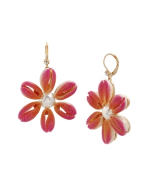 Betsey Johnson Puka Shell Flower Drop Earrings In Pink