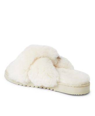 Women's New Castle Genuine Shearling Cross Band Fuzzy Slide Slipper