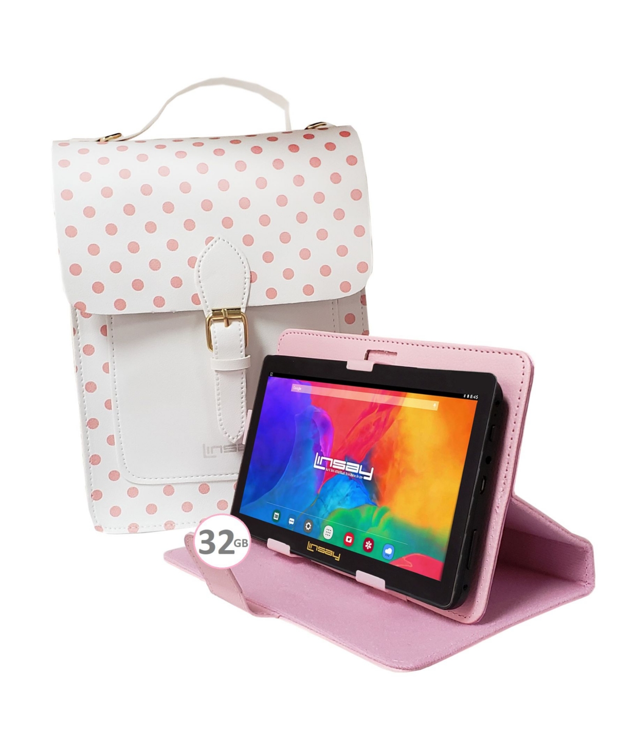 New Linsay 7" Tablet Bundle with Sweet Pink Protective Pu Leather Case and Fashion Handbag with 64GB Storage Android 13