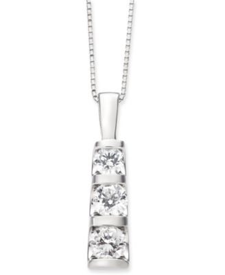 Diamond Three-Stone Linear Pendant Necklace (3/4 ct. t.w.) in 14k White Gold or 14k Yellow Gold