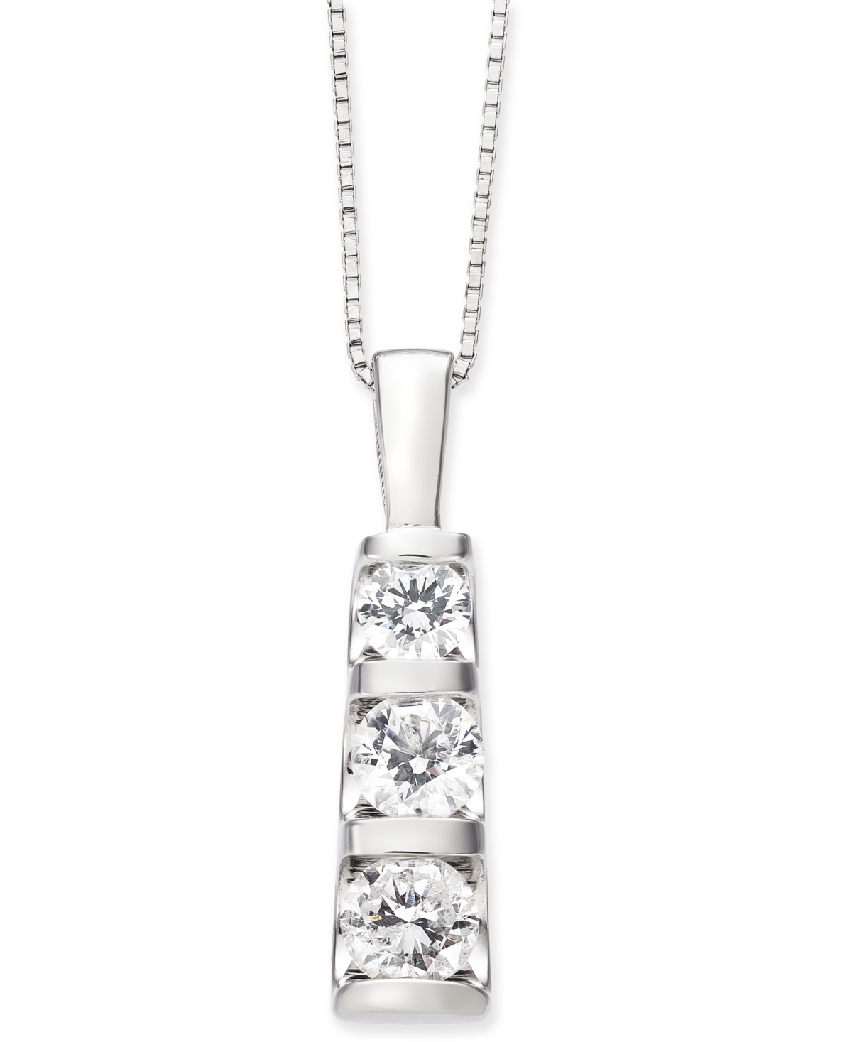 Diamond Three-Stone Linear Pendant Necklace (3/4 ct. t.w.) in 14kor 14k Yellow Gold - White Gold