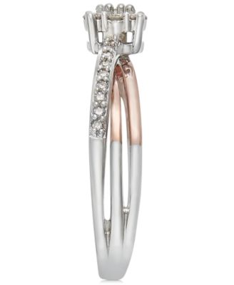 Diamond Crossover Promise Ring (1/4 ct. t.w.) in Sterling Silver and 14k Rose Gold