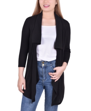 Women's 3/4 Sleeve Solid Cardigan with Wide Collar