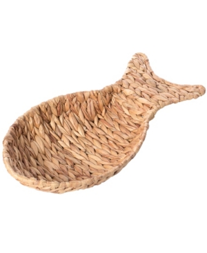 Vintiquewise Decorative Woven Fish Design Tray In Brown