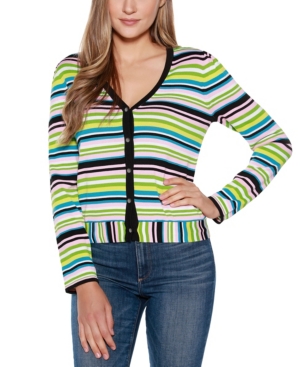 Belldini Black Label Stripe Long Sleeve V-Neck Button Up Cardigan Sweater