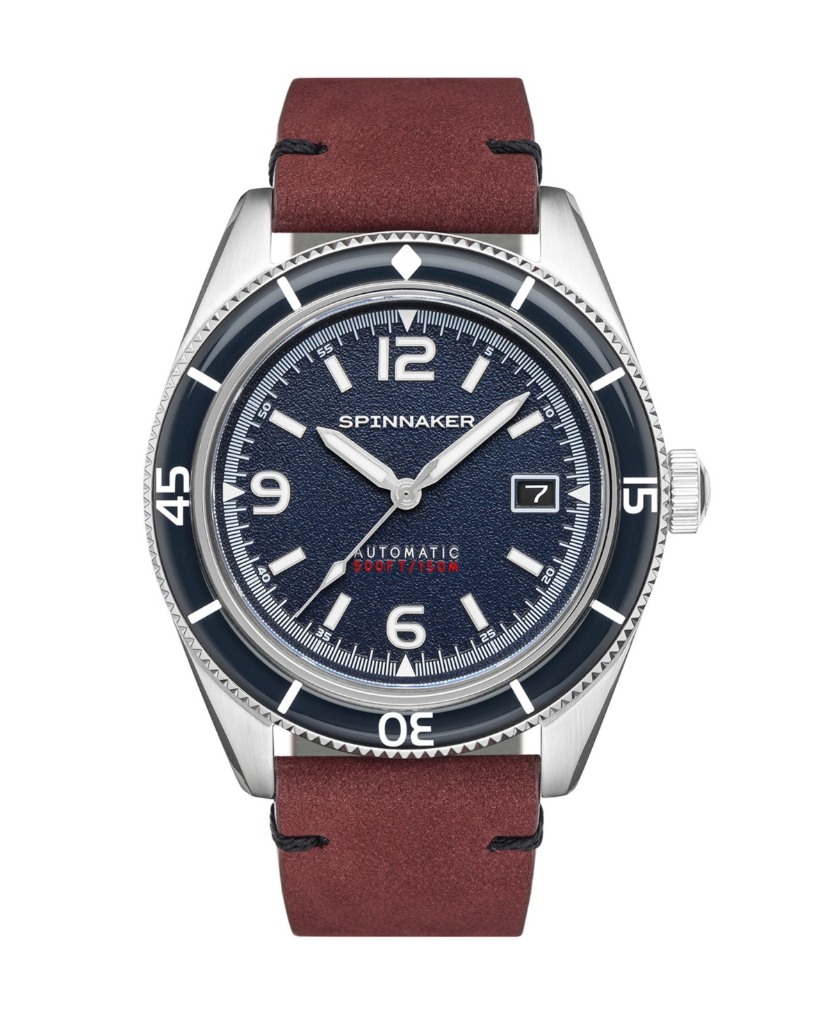 Men's Fleuss Automatic Red Genuine Leather Strap Watch, 43mm - Prussian Blue