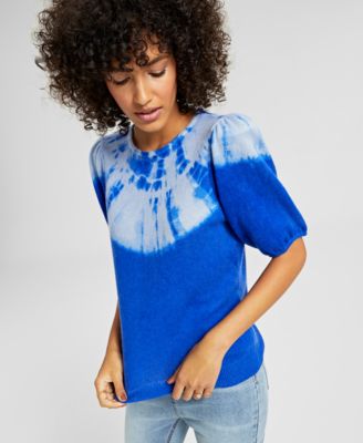 Charter Club - Cashmere Tie-Dyed Puff-Sleeve Sweater