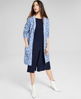 Charter Club - Cashmere Printed Open-Front Hoodie, Regular & Petite
