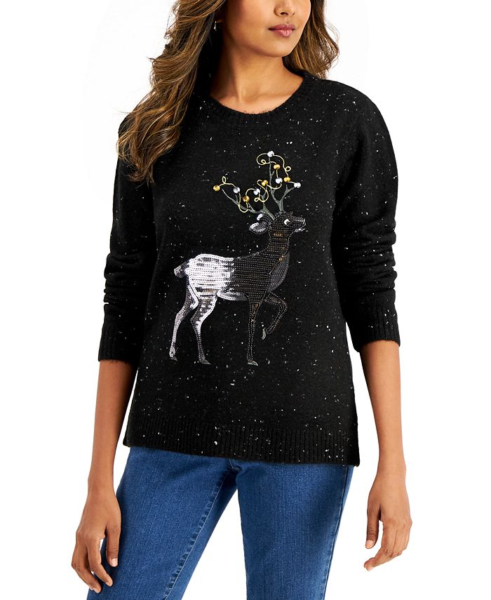 Karen Scott Cotton Embellished Reindeer Sweater, Created for Macy's ...