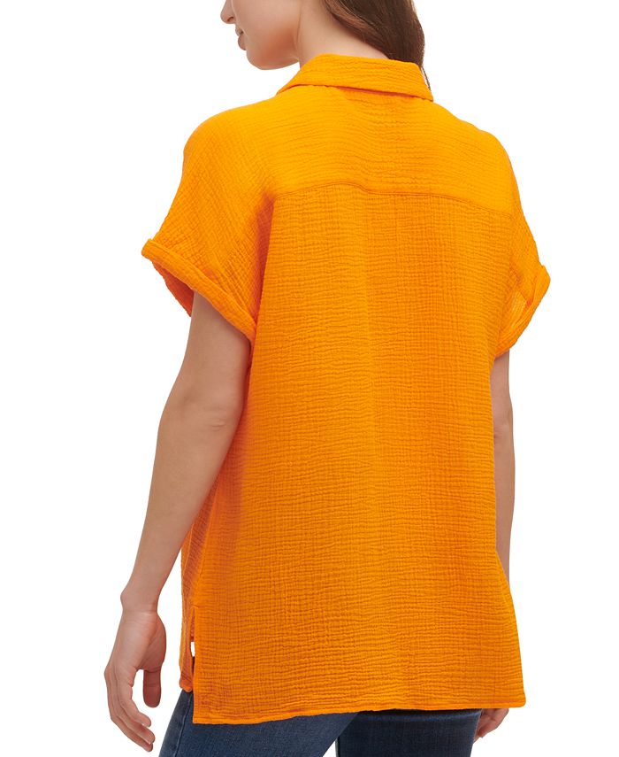 Calvin Klein Gauze ButtonDown Cotton Shirt & Reviews Tops Women