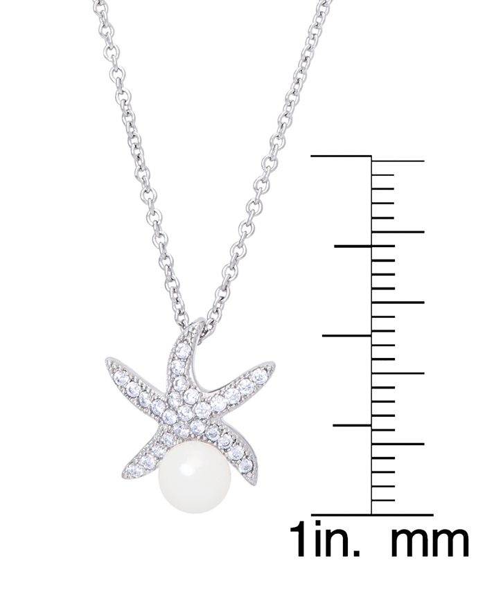 Macy's - Genuine Freshwater Pearl Cubic Zirconia Starfish Pendant 18" Necklace in Silver Plate