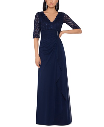 XSCAPE Petite Off-The-Shoulder Velvet Fit & Flare Gown - Macy's