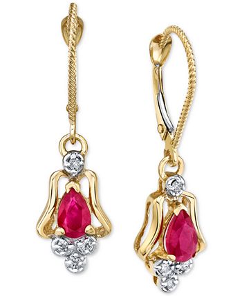 Macy's - Ruby (1 ct. t.w.) & Diamond (1/10 ct. t.w.) Drop Earrings in 14k Gold