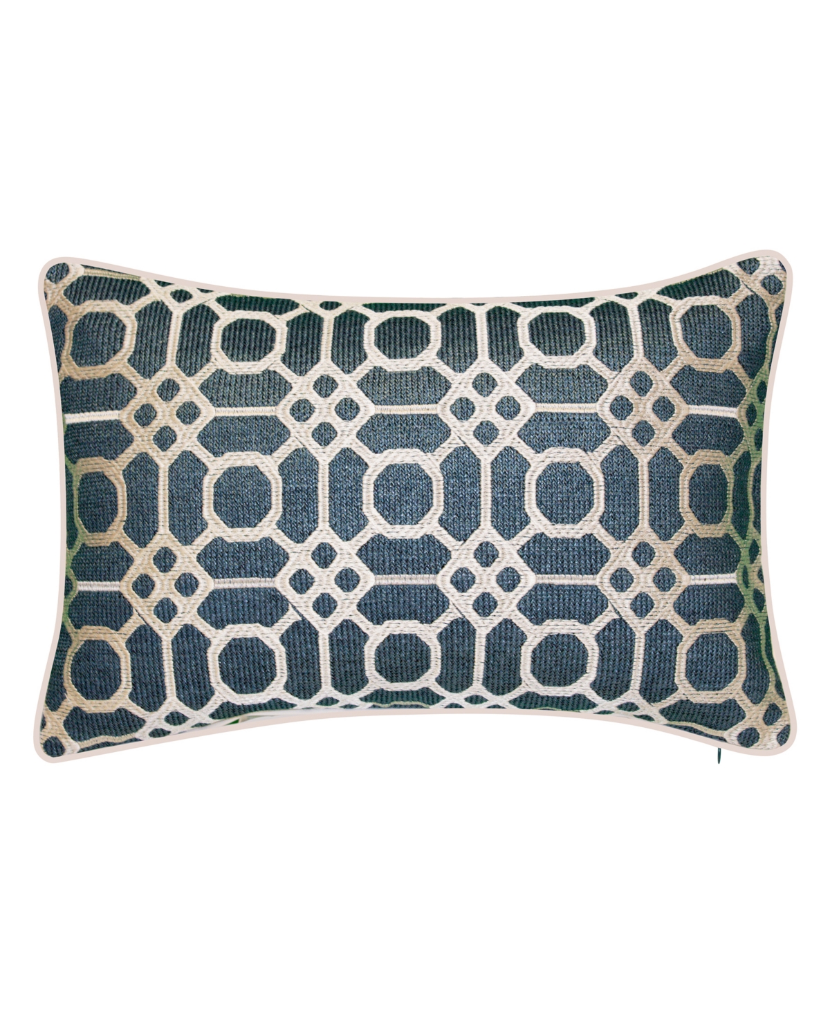 Shop Ediehome Raffia Geometric Embroidery Lumbar Decorative Pillow, 13 X 21 In Navy,white