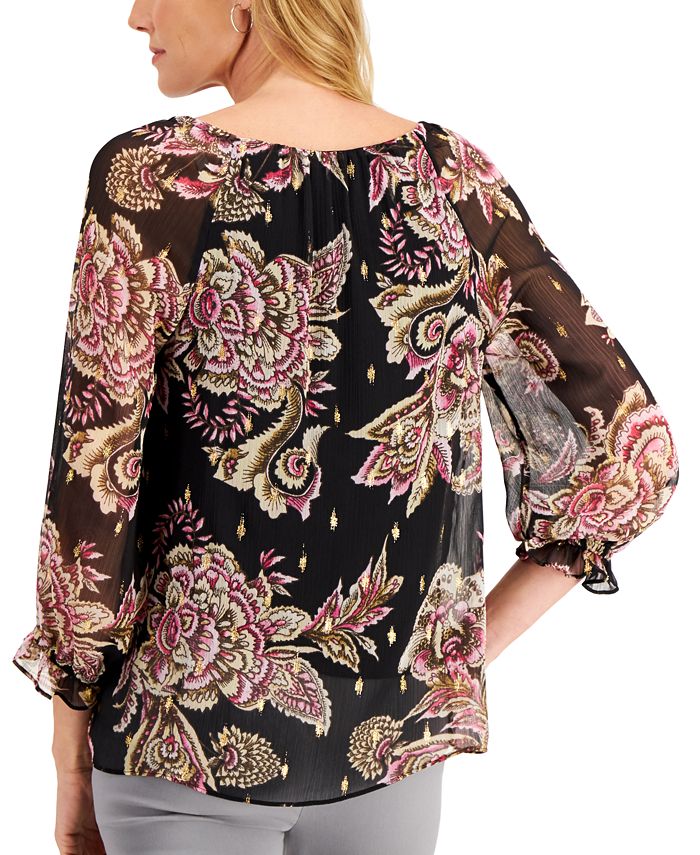 JM Collection Printed SheerSleeve Top, Created for Macy's & Reviews