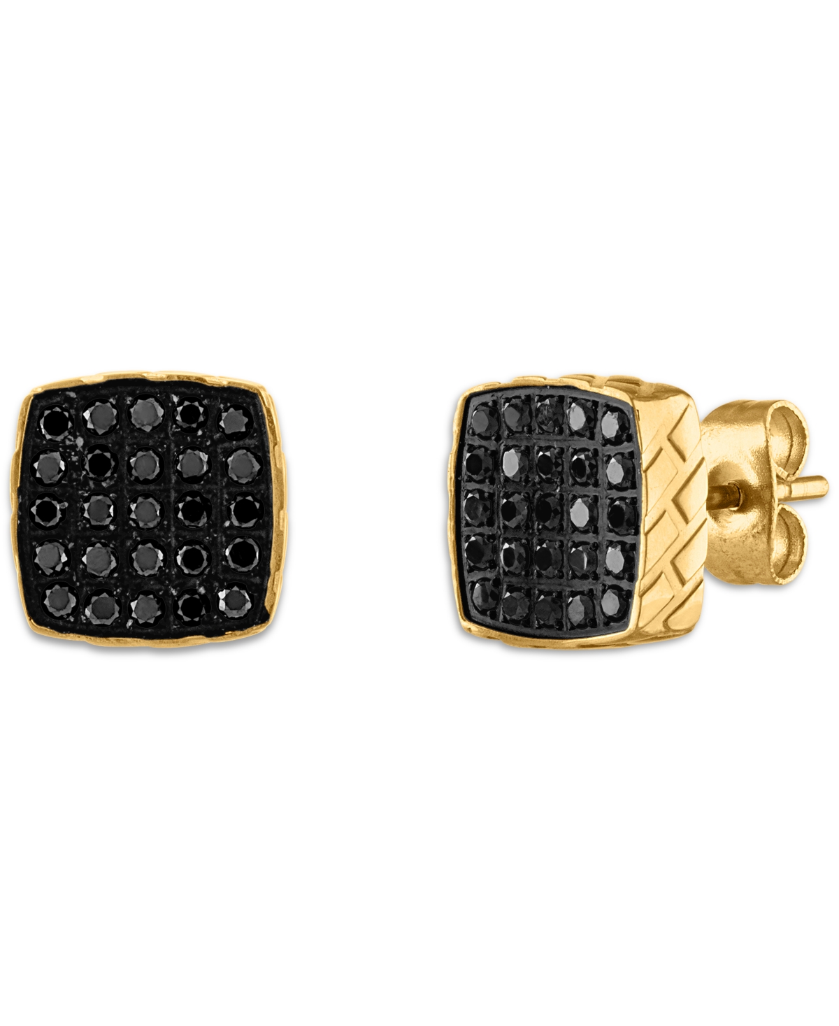 Esquire Men's Jewelry Black Diamond Earrings (1/4 ct. t.w.) in Stainless Steel, Created for Macy's (Also in Gold-Tone)