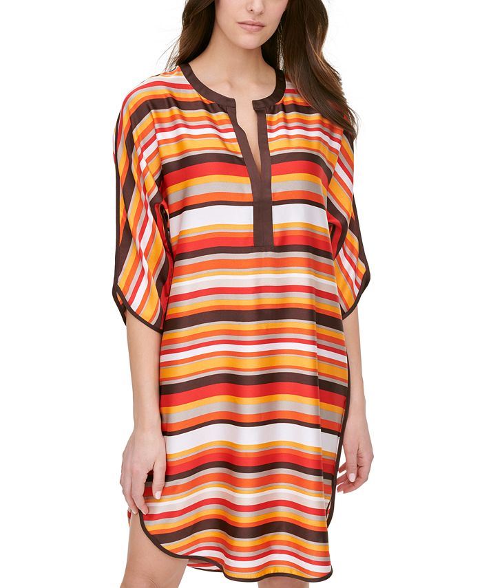 DKNY Striped Split Neckline Dress Macy s