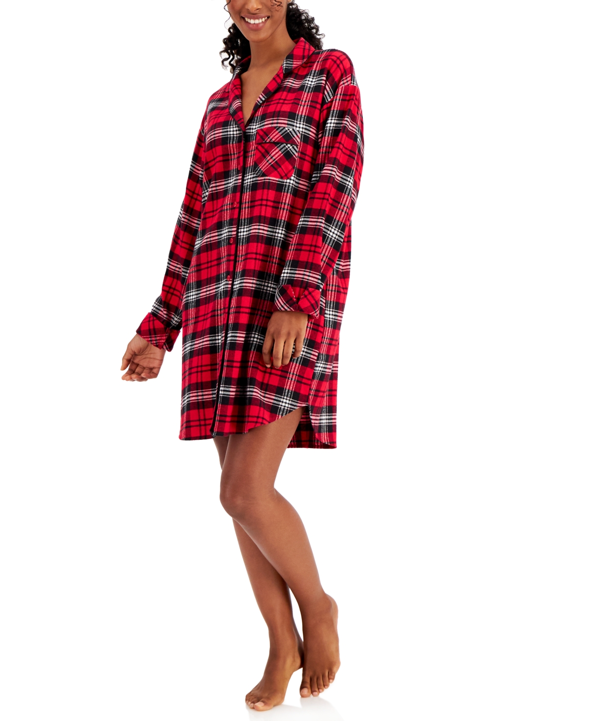Cotton Plaid Flannel Nightshirt, Created for Macy's - Classic Plaid