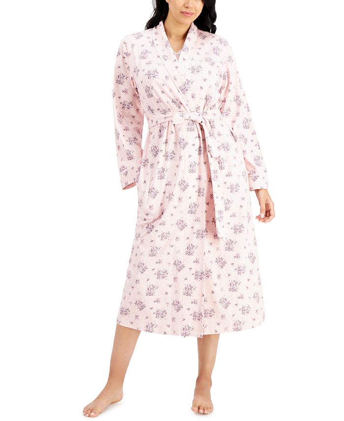 Charter Club Cotton Long Floral-Print Wrap Robe, Created for Macy's ...